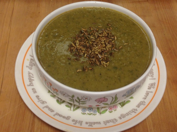 Smokey Split Pea Soup topped with toasted fennel seeds